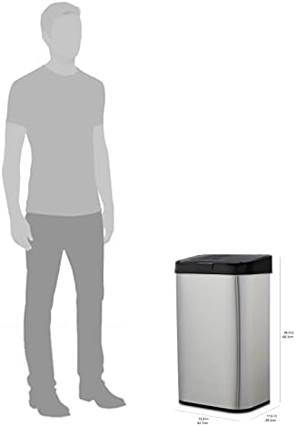 Amazon Basics Poubelle Automatique, Acier Inoxydable, 60L, Argenté/Noir