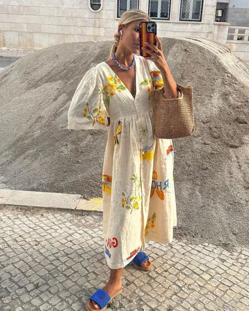 ANNI – Robe en Lin Imprimée