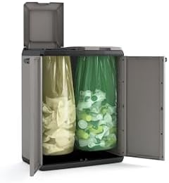 Keter Poubelle de Tri BASIC, Système de Tri des Déchets, 2 Couvercles, Gris