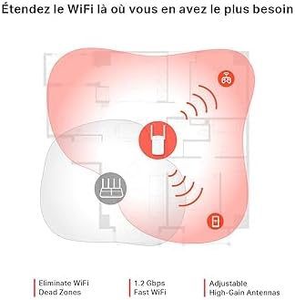 MERCUSYS Répéteur WiFi AC1200 ME30, Amplificateur Bi-Bande, Antennes Réglables, Port Gigabit