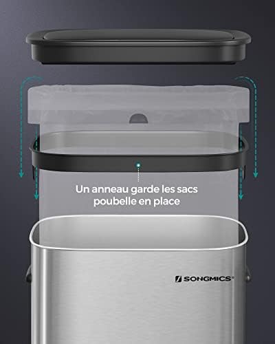 SONGMICS Poubelle Automatique 50L, Couvercle à Fermeture Douce, Acier Inoxydable, Argent