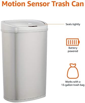 Amazon Basics Poubelle Automatique, Acier Inoxydable, 50L, Argenté