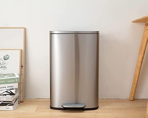 FDW Poubelle Cuisine 50L, Poubelle à Pédale en Métal, Fermeture en Douceur, Argent