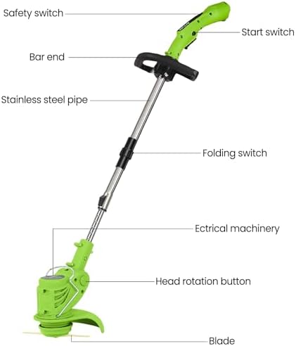Débroussailleuse Électrique sans Fil, Tondeuse Pliable avec Tête Réglable à 90°