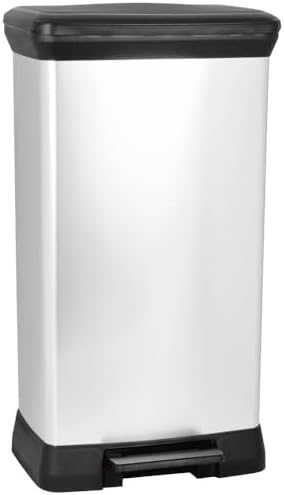 Curver Poubelle Cuisine 50L Decobin, Fermeture Douce, Aspect Métal, Gris