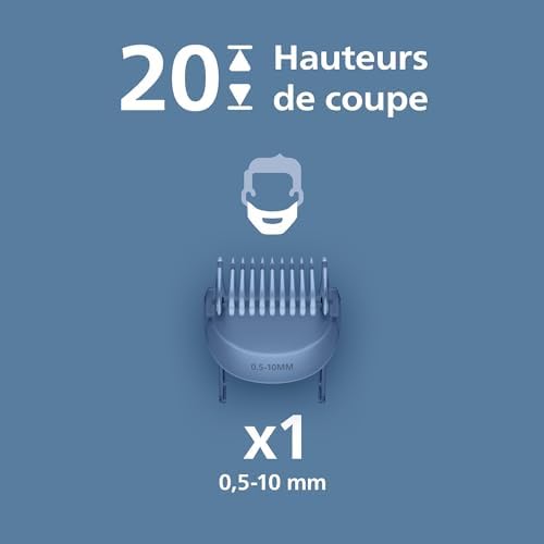 Philips Tondeuse à Barbe Série 3000, Modèle BT3619/15, 20 Hauteurs Réglables, Étanche