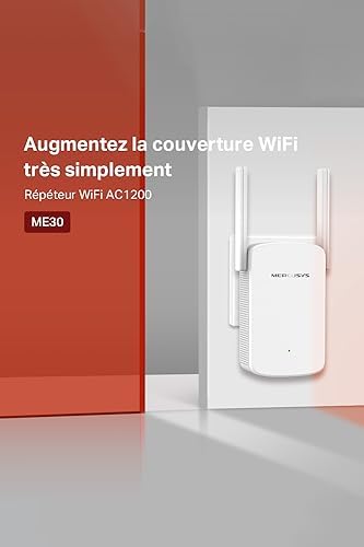 MERCUSYS Répéteur WiFi AC1200 ME30, Amplificateur Bi-Bande, Antennes Réglables, Port Gigabit