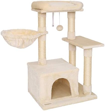 Arbre à Chat avec Hamac et Balle en Peluche, 85 cm, Beige