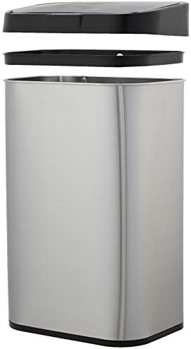 Amazon Basics Poubelle Automatique, Acier Inoxydable, 60L, Argenté/Noir