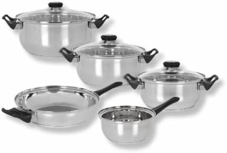 Batterie de Cuisine à Induction 8 Pièces en Acier Inoxydable avec Couvercles en Verre