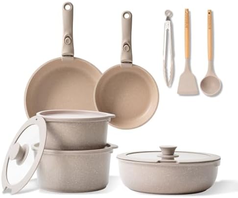 Batterie de Cuisine Induction 14 Pièces Antiadhésive, Marron