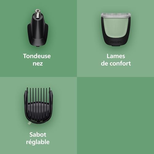 Philips Tondeuse Multigroom Série 3000, Modèle MG3930/15, 7 Accessoires, Lames Auto-affûtées