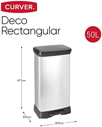 Curver Poubelle Cuisine 50L Decobin, Fermeture Douce, Aspect Métal, Gris