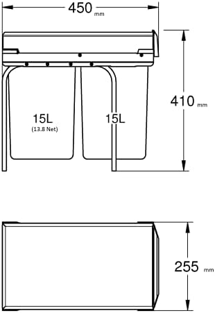 GROHE Poubelle de Cuisine, Tri Sélectif, 2x15L, Gris, 40855000