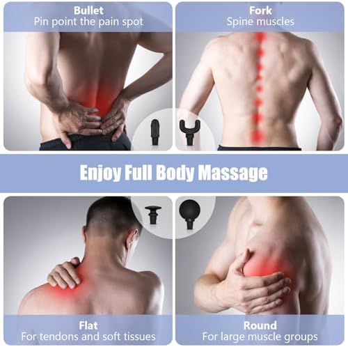Pistolet de Massage Musculaire avec Poignée Étendue, 4 Têtes et Écran LCD