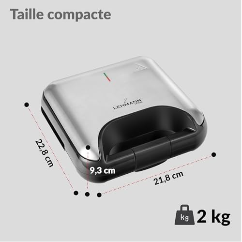 LEHMANN Appareil à Croque Monsieur 3 en 1 LHOSA-0812, Plaques Interchangeables, 800W