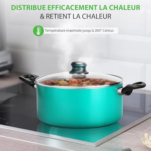 Batterie de Cuisine Antiadhésive 15 Pièces, Revêtement Résistant, Couleurs Variées