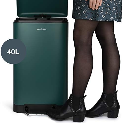 Les Collectors Poubelle de Cuisine à Pédale N°863, Acier Inoxydable, 40L, Vert Canard