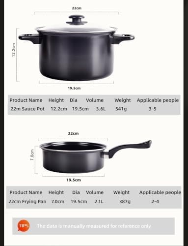 Batterie de Cuisine Antiadhésive 13 Pièces, Acier au Carbone, Noir