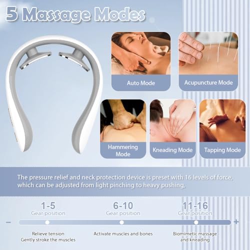 Masseur Cervical Chauffant, Appareil de Massage avec 6 Modes et 16 Intensités
