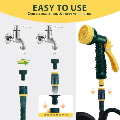 Tuyau d'Arrosage Extensible 15m avec Pistolet Multifonctionnel, Vert