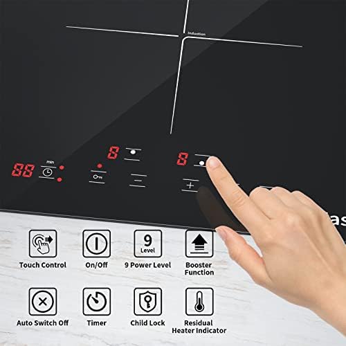 Plaque Induction 2 Feux, Double Plaque de Cuisson Électrique 3400W, Verre Céramique