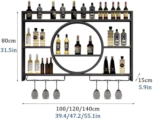 Porte-bouteille Mural LED Range Bouteille Vin, Noir/Or, 120*15*80cm