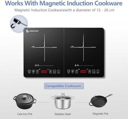 Plaque Induction 2 Feux Portable, Noir et Argent, 3500W, 20 Niveaux de Température