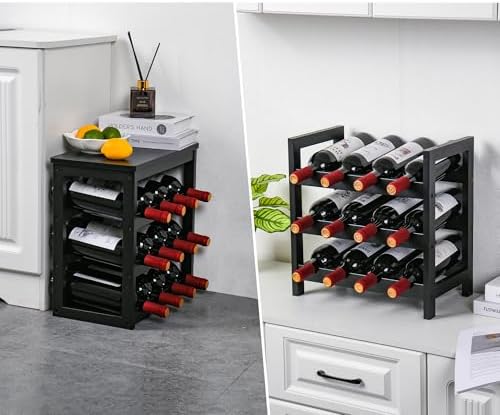 Étagère à Vin en Bambou Range Bouteille Vin, 24 Bouteilles, Noir