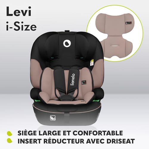 lionelo Siège Auto i-Size Levi, 9-36 kg, Protection Latérale, Appui-tête Réglable, Noir