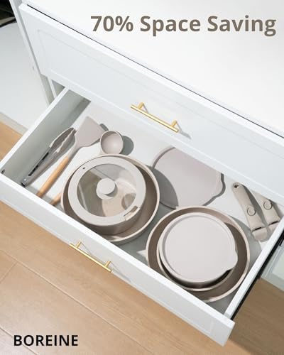 Batterie de Cuisine Induction 14 Pièces Antiadhésive, Marron