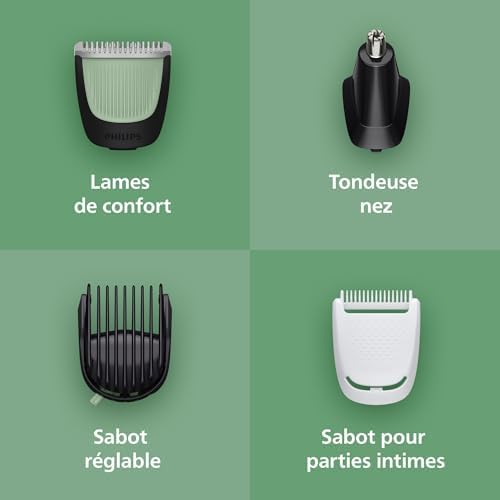 Philips Tondeuse Multigroom Série 3000, Modèle MG3946/15, 9 Accessoires, Lames Auto-affûtées