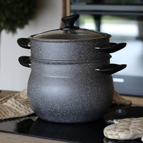 MENASTYL Couscoussier 9L Aluminium Effet Marbre, Compatible Induction et Lave-vaisselle