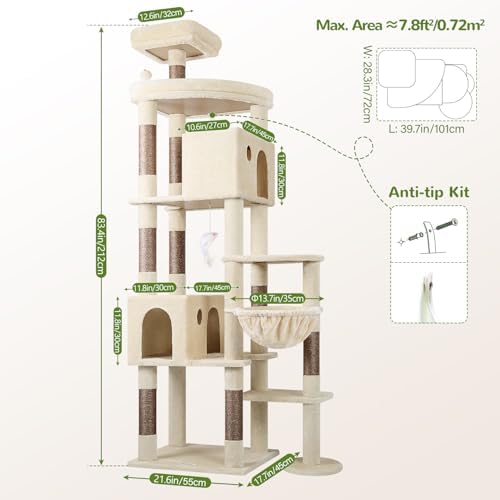 Arbre à Chat XXL 213 cm avec Niches et Plate-forme Beige