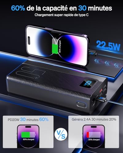 Batterie Externe 50000mAh, Charge Rapide 22.5W, 5 Sorties, 3 Entrées