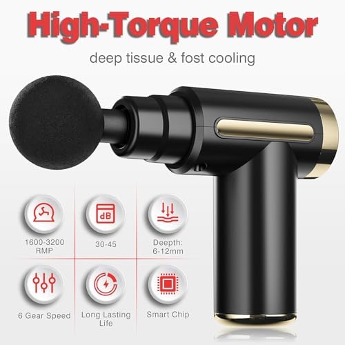 cotsoco Mini Pistolet de Massage Musculaire, 4 Têtes, Silencieux, Rechargeable