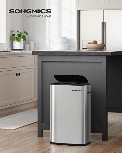 SONGMICS Poubelle Automatique 50L, Couvercle à Fermeture Douce, Acier Inoxydable, Argent