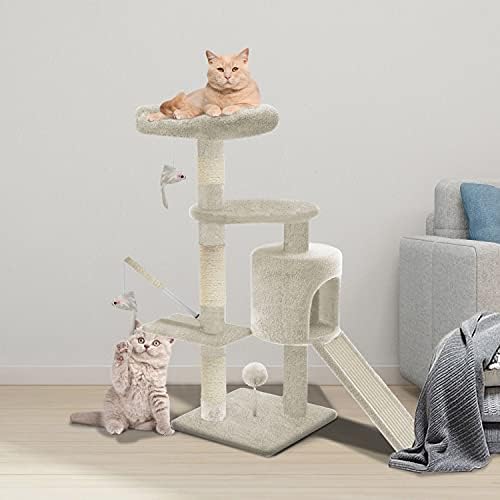 Arbre à Chat Multifonction avec Griffoirs, Beige, 112cm