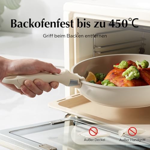 Batterie de Cuisine Antiadhésive en Céramique, Lot de 16, Blanc, Poignée Amovible