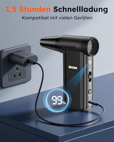 Anruzon Souffleur d’Air Électrique A1PRO, 300000 RPM, 8 Vitesses, Batterie 7600mAh