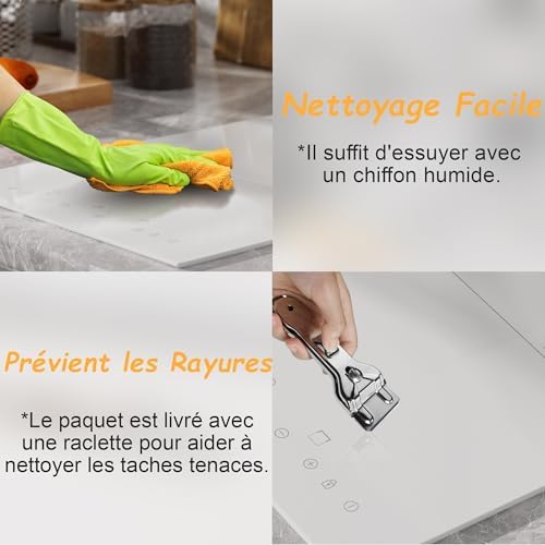 Plaque Induction 2 Feux avec Prise, 30CM, Blanc, Contrôle Tactile