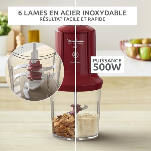 Moulinex Hachoir Électrique Multi Moulinette AT714G32, 500W, 500ml, Rouge