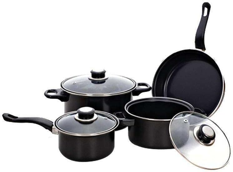 Batterie de Cuisine Antiadhésive 13 Pièces, Acier au Carbone, Noir