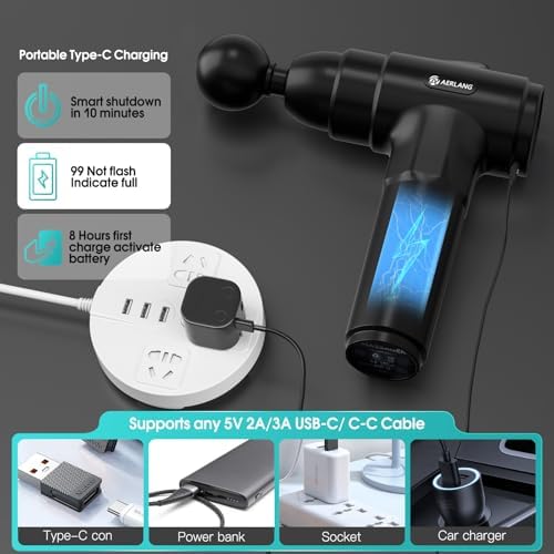 AERLANG Pistolet de Massage à Percussion, 20 Vitesses, 6 Têtes, Portable