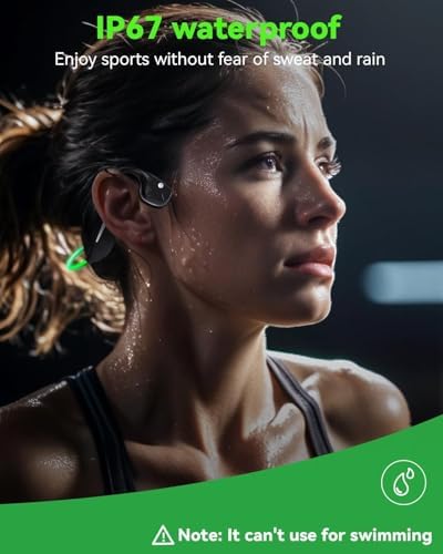 Casque Bluetooth Conduction Osseuse, Écouteur Sport IPX7, Vert Lumière Intelligente