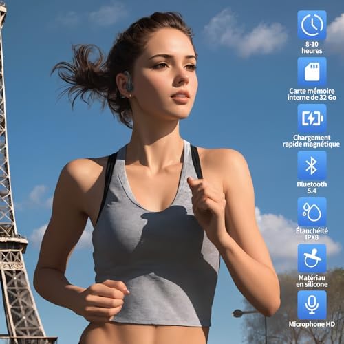 Casque Étanche IPX8 à Conduction Osseuse Bluetooth 5.4 avec MP3 et Mémoire 32 Go