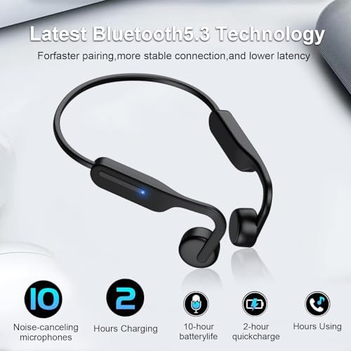 Casques Sportifs Bluetooth 5.3 Conduction Osseuse, Étanches IPX6, Oreille Ouverte