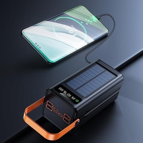 Chargeur Solaire Haute Capacité 50000mAh, Batterie Externe avec Éclairage, Noir