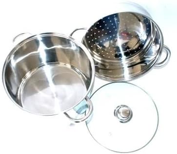 Couscoussier Induction en Acier Inoxydable 24 cm, Capacité 9 L, Couvercle en Verre