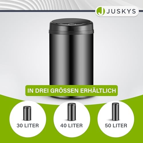 Juskys Poubelle Automatique 50L, Capteur de Mouvement, Couvercle Étanche, Noir